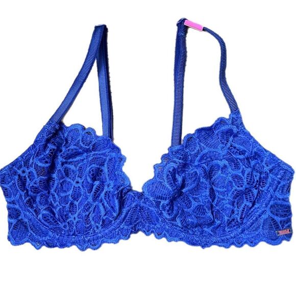 Victoria’s Secret Pink Unlined Underwire floral lace bra blue 34D - Picture 3 of 7